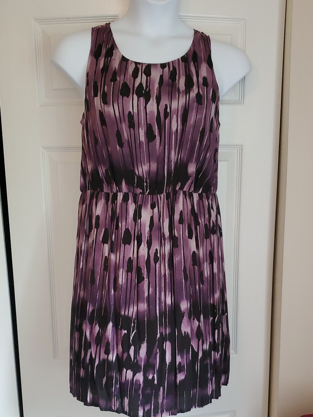 J. Jill Purple and Black Pleated Sleeveless Dress